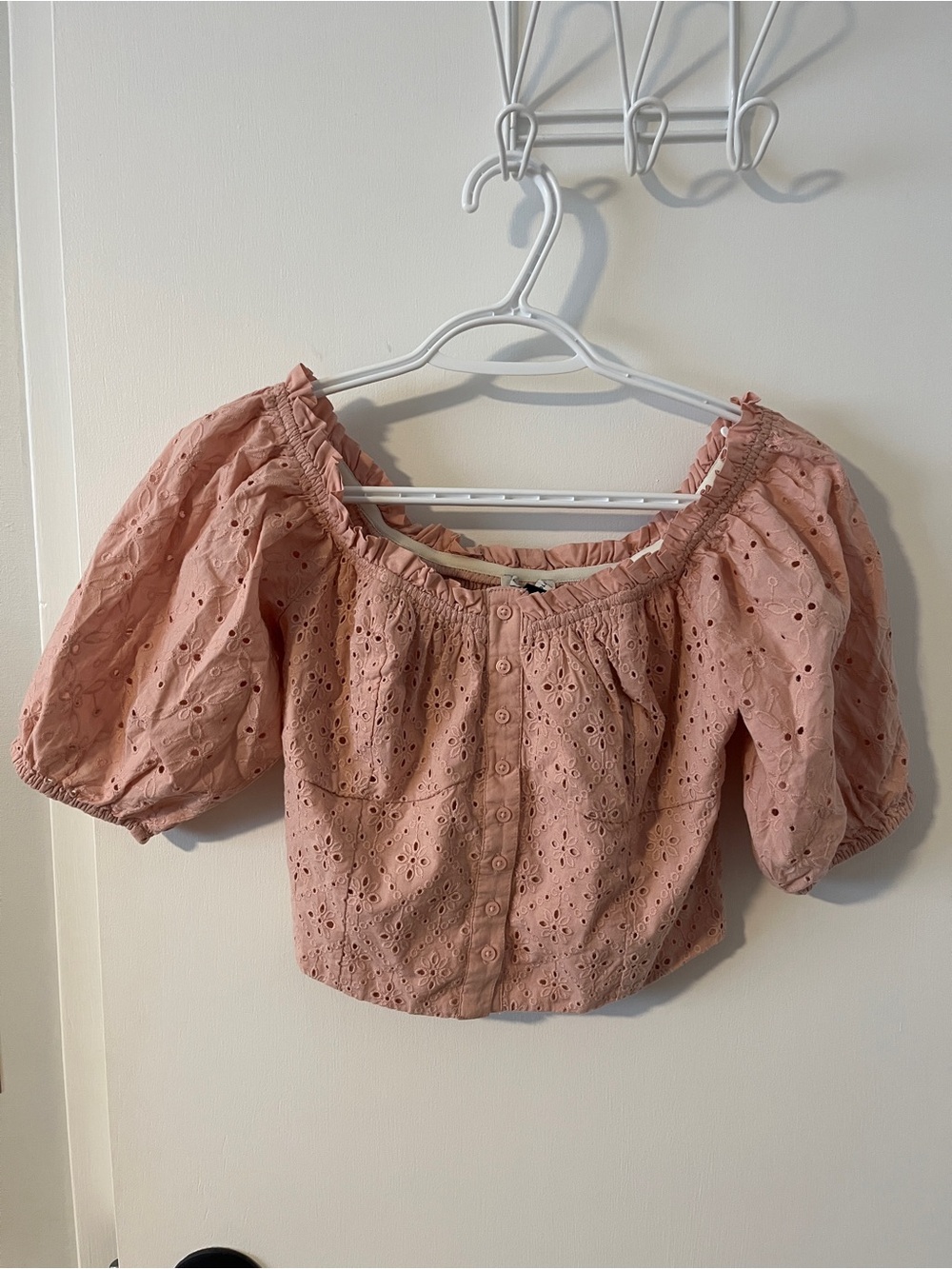 Cropped Eyelet Off-Shoulder Top